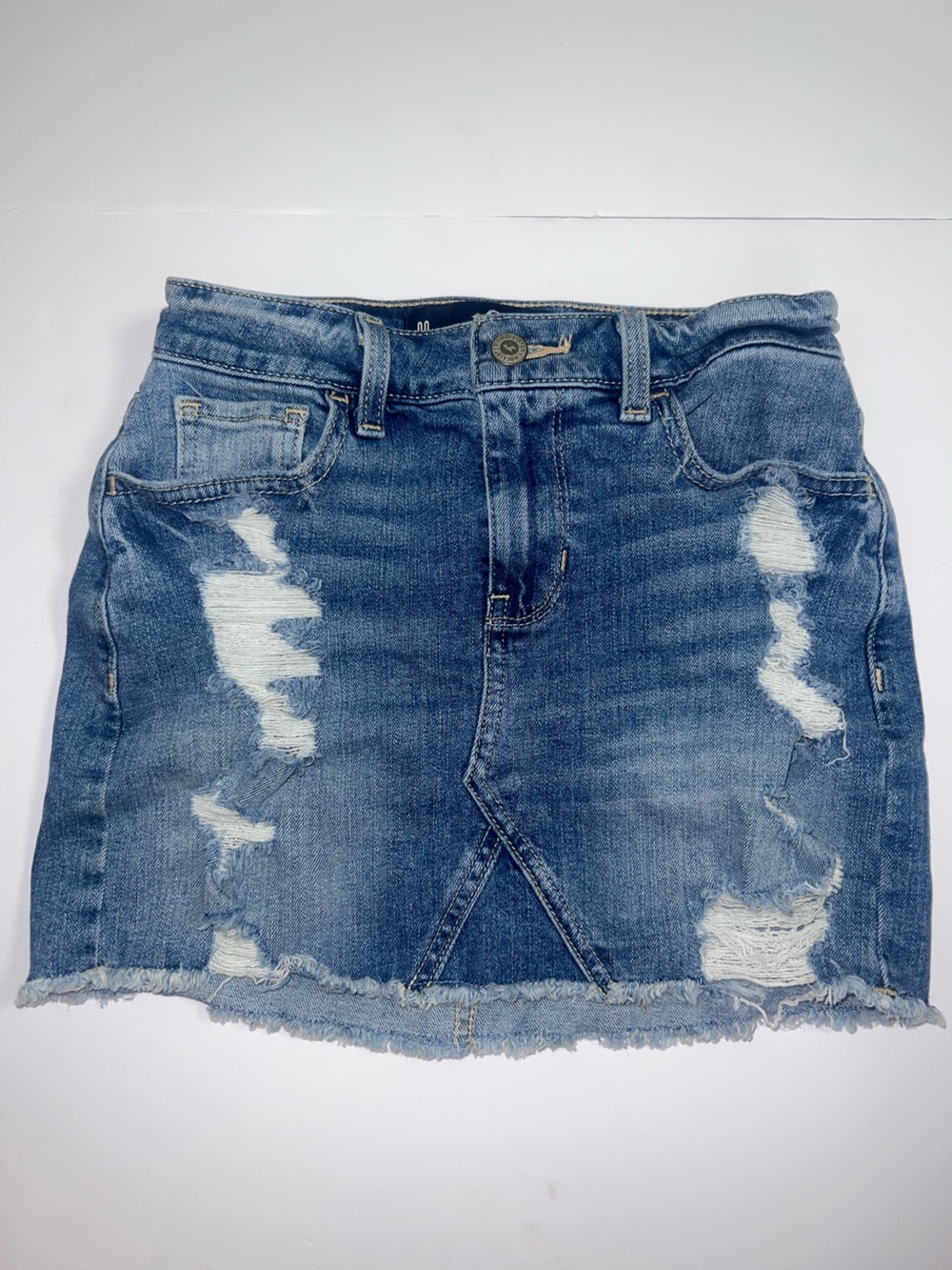 Hollister Distressed Denim Mini Skirt - Light Blue